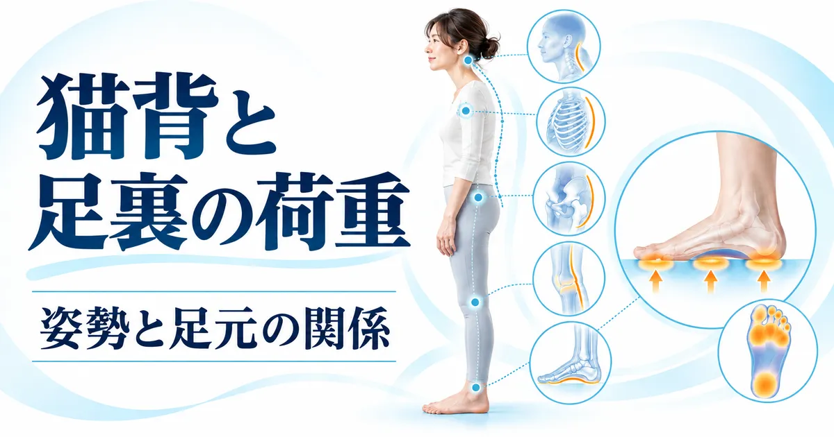 猫背などの上半身姿勢と足裏への荷重の関係を示すイメージ