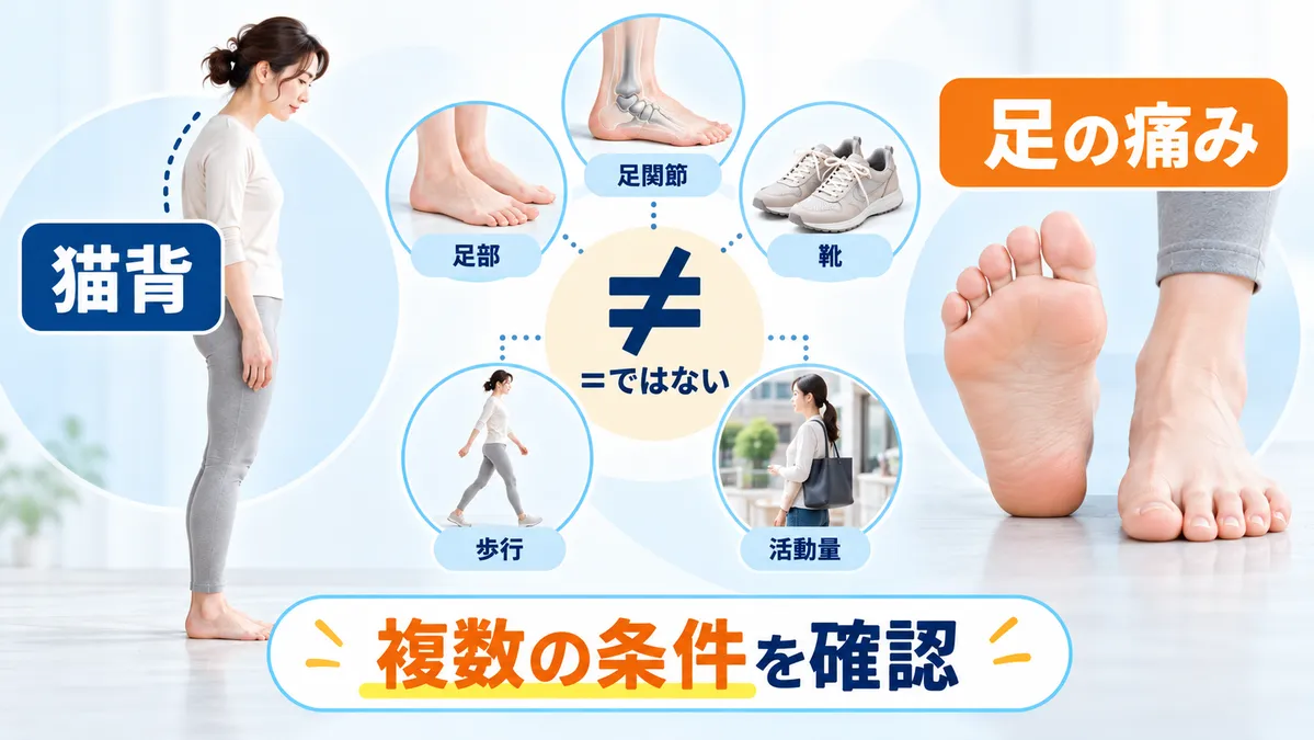 猫背だけで足の痛みや足趾への荷重を説明できないことを示す図