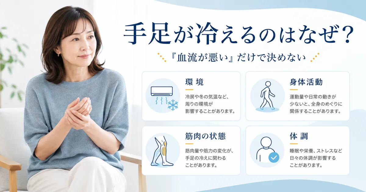 手足の冷えを血流だけでなく環境・身体活動・筋肉の状態・体調から考える図