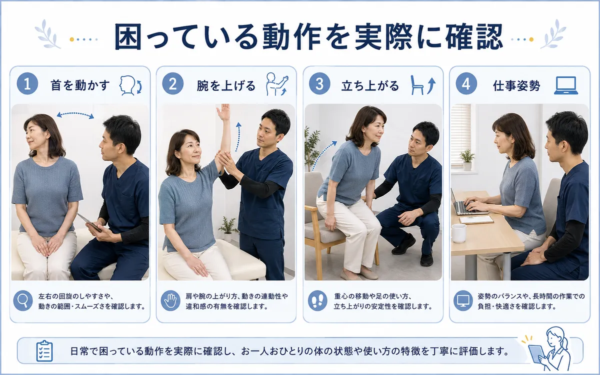 見た目目的の姿勢写真確認と症状目的の姿勢・動作確認の違い