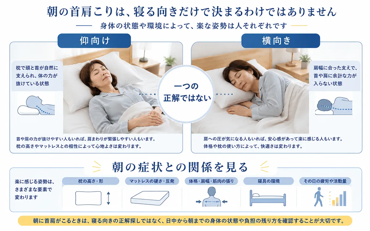 仰向けと横向きの寝姿勢を比較し一つの正しい姿勢に固定しない考え方