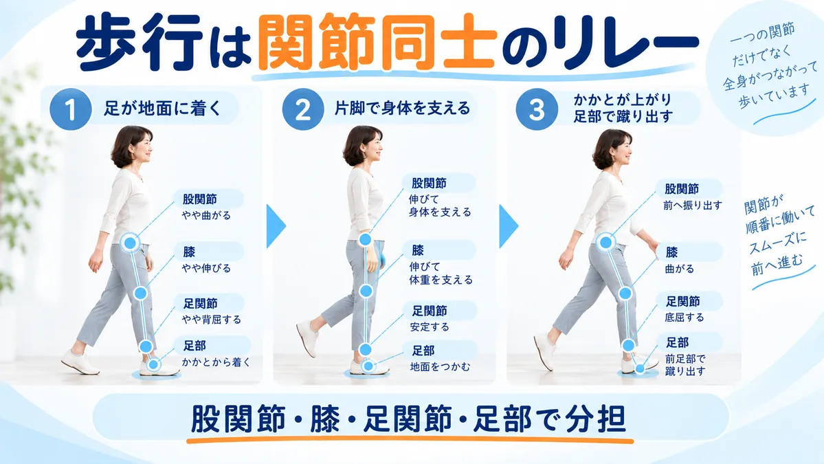 椅子から立ち上がる際に体幹前傾と股関節・膝を使う流れを示す図