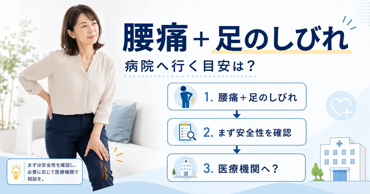 腰痛と足のしびれがあるとき医療機関へ行く目安を確認するイメージ