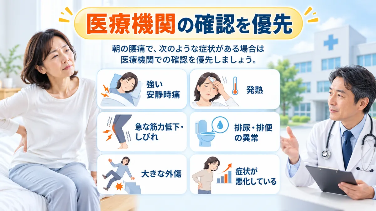 朝の腰痛で医療機関の確認を優先したい代表的なサイン