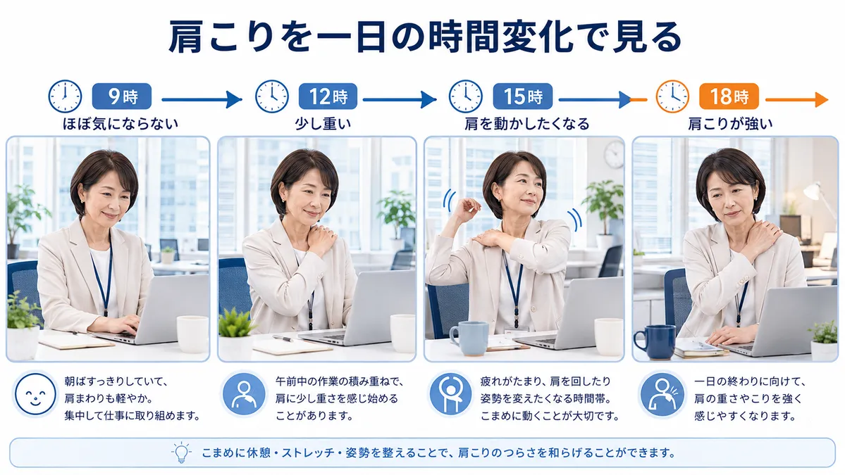 朝9時から夕方18時までデスクワーク中の肩こりが変化する様子