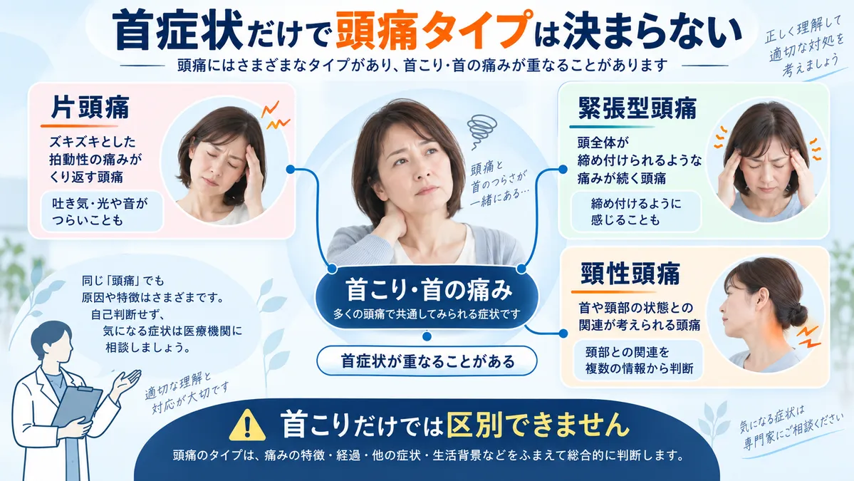 首の動きやPC作業中の頭部・胸郭肩甲帯・腕の使い方と症状の変化を確認する図解