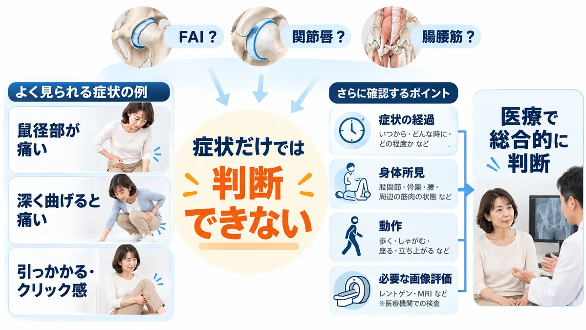 FAI・関節唇・腸腰筋を鼠径部痛など一つの症状だけで判断しない考え方