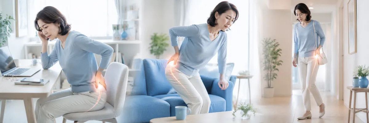 腰部椎間板ヘルニアで座ることや歩くことに悩む女性