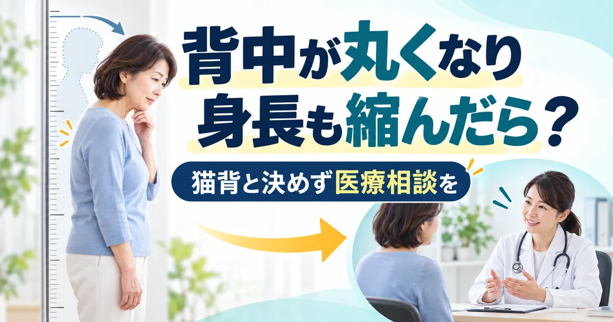 背中の丸まりと身長低下に気づいた女性が整形外科への相談を考えるイメージ